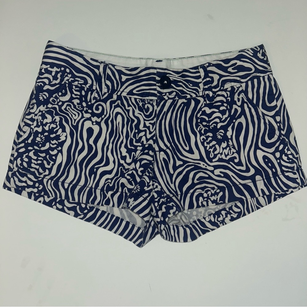 Lily Pulitzer womens The Walsh Short blue white abstract 3”‎ inch summer size 0